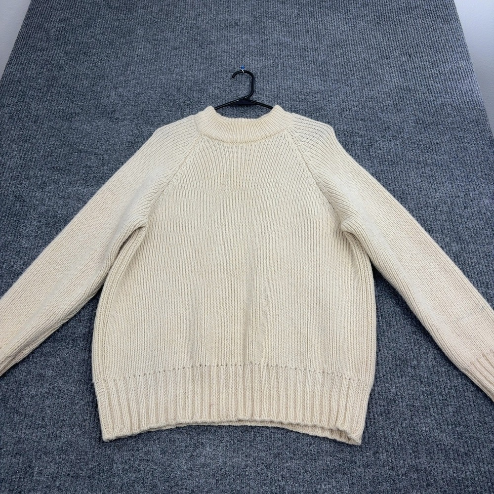 Vintage Peter Storm Sweater Mens L Cream Pure Wool Ribbed Crew Neck Hand Framed
